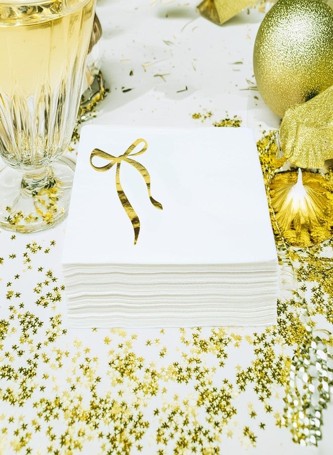 Sunshine Supply Bow Christmas Cocktail Napkins - Gold Foil Ribbon 3-Ply Disposable Paper Napkins for Thanksgiving Hosting, Holiday Parties, Christmas Celebrations and New Years Festivities - Image 4